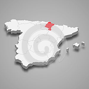 Navarre region location within Spain 3d map