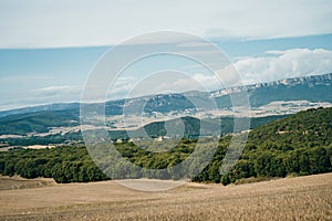 NAVARRE, SPAIN - OCTOBER 2022 pilgrim walking in French Way Camino Frances to Santiago de Compostela