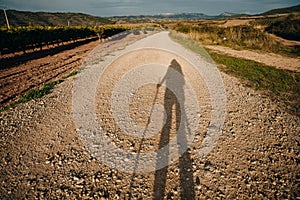 NAVARRE, SPAIN - OCTOBER 2022 pilgrim walking in French Way Camino Frances to Santiago de Compostela