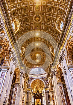 Nave Saint Peter`s Basilica Bernini Baldacchino Holy Spirit Vati