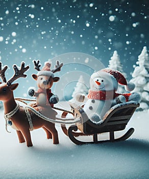 snowman drives a sleigh photo