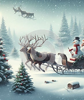 snowman drives a sleigh photo