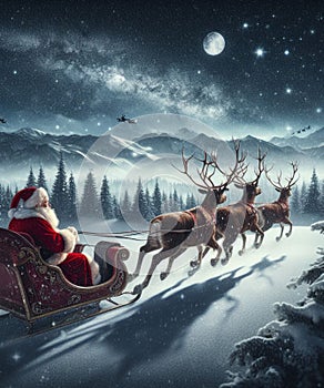 Santa Claus flying with his sleigh photo