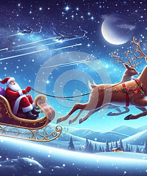 Santa Claus flying with his sleigh photo