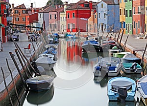 Navigable canal and the colorful houses of the BURANO island nea