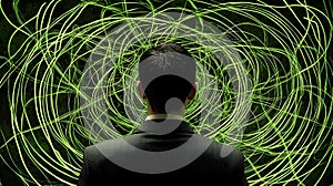 Man Facing AI-Generated Data Stream
