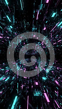 Navigating digital data streams in abstract cyberspace tunnel