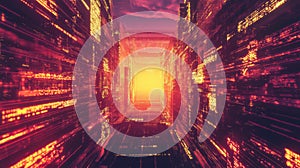 Navigating digital data streams in a futuristic server tunnel