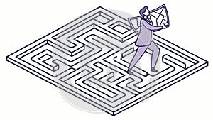 Navigating through a maze, symbolizing problem-solving and finding path, vector design Generative AI