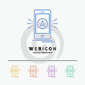 navigation, app, camping, gps, location 5 Color Line Web Icon Template isolated on white. Vector illustration