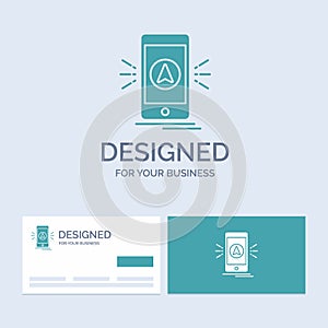 navigation, app, camping, gps, location Business Logo Glyph Icon Symbol for your business. Turquoise Business Cards with Brand