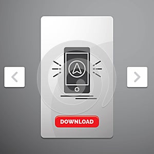 navigation, app, camping, gps, location Glyph Icon in Carousal Pagination Slider Design & Red Download Button