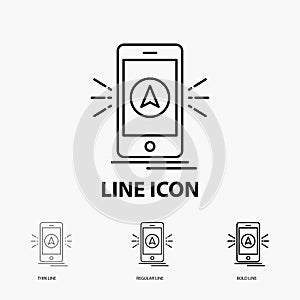 navigation, app, camping, gps, location Icon in Thin, Regular and Bold Line Style. Vector illustration