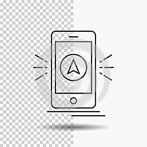 navigation, app, camping, gps, location Line Icon on Transparent Background. Black Icon Vector Illustration