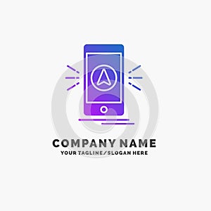 navigation, app, camping, gps, location Purple Business Logo Template. Place for Tagline