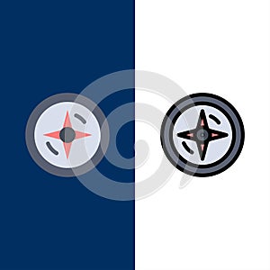 Navigation, Compass, Location  Icons. Flat and Line Filled Icon Set Vector Blue Background