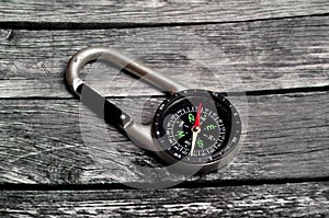 Navigation compass put on wooden table