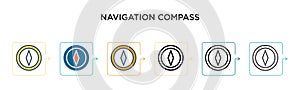 Navigation compass vector icon in 6 different modern styles. Black, two colored navigation compass icons designed in filled,