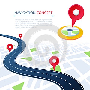 Navigation concept with highway road and pin