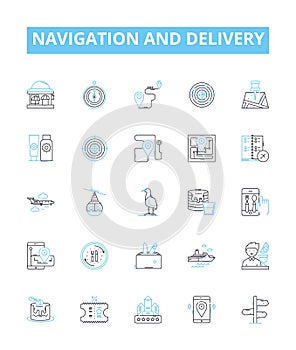 Navigation and delivery vector line icons set. Navigation, Delivery, Tracking, Fleet, Logistics, Route, Mapping