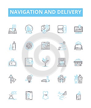 Navigation and delivery vector line icons set. Navigation, Delivery, Tracking, Fleet, Logistics, Route, Mapping