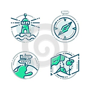 Navigation direction maps sign traffic and more thin line icons set vector illustration