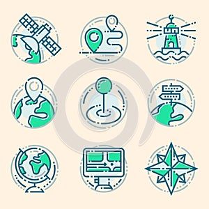 Navigation direction maps sign traffic and more thin line icons set vector illustration