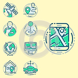 Navigation direction maps sign traffic and more thin line icons set vector illustration