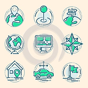 Navigation direction maps sign traffic and more thin line icons set vector illustration