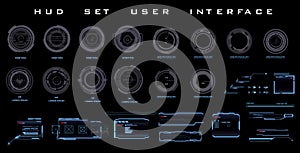 Navigation elements for game user interface HUD. Dialog boxes. Futuristic frames and targets and goals of the title. HUD Video Gam