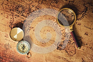 Navigation Explore of Journey Planning., Travel Destination and Expedition Plan Vacation trip., Close Up of Layout Magnifying