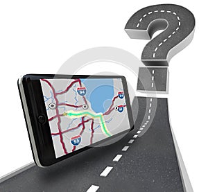 Navigation GPS Unit on Road - Question Mark