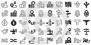 Navigation icon set in flat style. Gps direction vector illustration on white isolated background. Locate pin position business