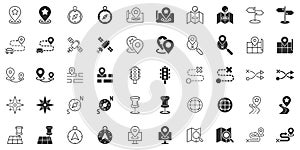 Navigation icon set in flat style. Gps direction vector illustration on white isolated background. Locate pin position business