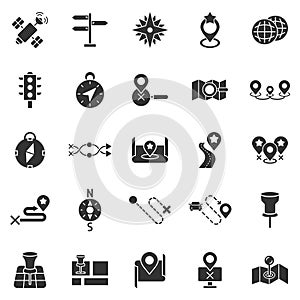 Navigation icon set in flat style. Gps direction vector illustration on white isolated background. Locate pin position business