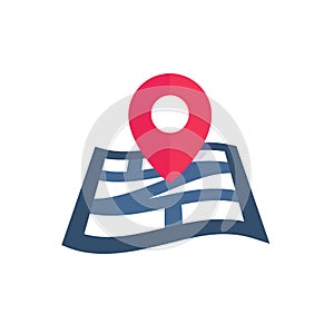 Navigation icon on white, map and mark