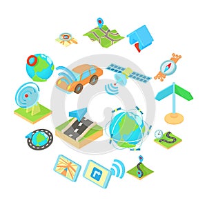 Navigation icons set, isometric 3d style style