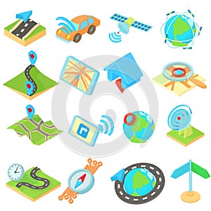 Navigation icons set, isometric 3d style style