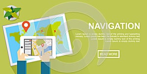 Navigation illustration. Location finding and map marker concept.