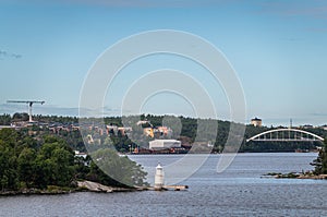 Navigation light beacon on small Libertas Island,, Stockholm, Sweden