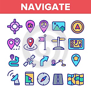 Navigation Linear Vector Thin Icons Set Symbol