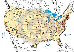 Navigation Localities Roads Rivers Map of USA United States of America