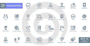 Navigation, location, GPS elements - thin line web icons set. Vector