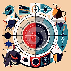 Navigation map with compass and icons. Vector illustration in flat style generative AI