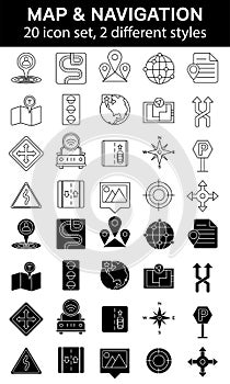 Navigation map and geolocation icon set