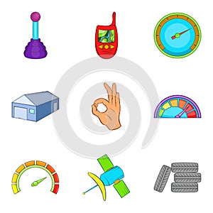 Navigation on the map icons set, cartoon style