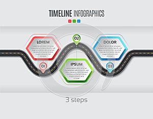 Navigation map infographic 3 steps timeline concept. Vector illu