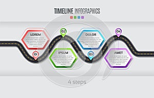 Navigation map infographic 4 steps timeline concept. Vector illu