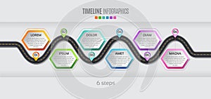 Navigation map infographic 6 steps timeline concept. Vector illu