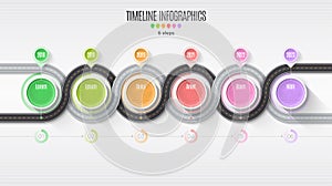 Navigation map infographic 6 steps timeline concept. Winding roa